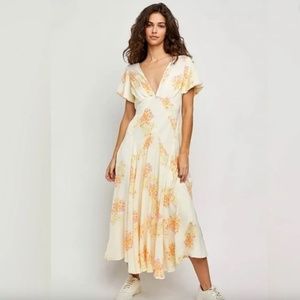 Gorgeous yellow/cream floral Free People Laura Printed Midi Dress